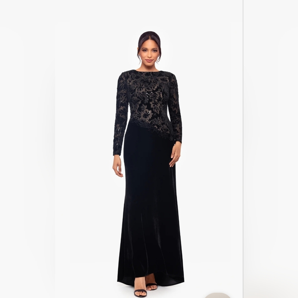 Betsy & Adam Black Lace Long Sleeve Dress